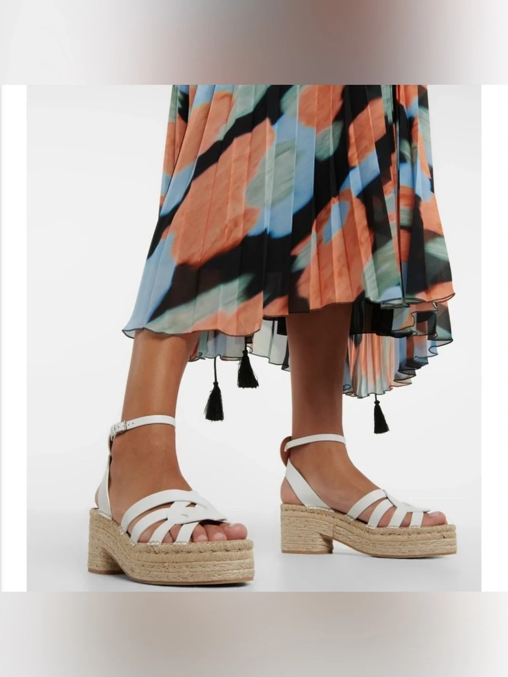 New Clergerie Elea Leather Espadrilles White Open Toe Sandals Sz. 42 US 11-11.5
